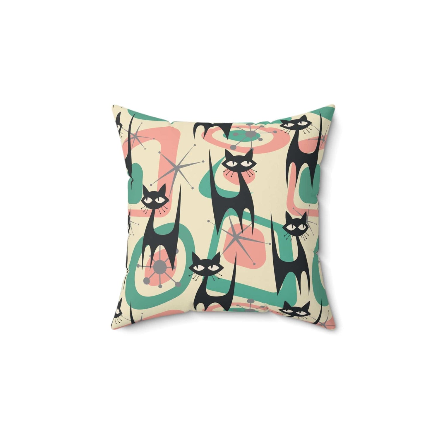 Kate McEnroe New York Atomic Cat Mid Century Modern Starburst Throw Pillow with Insert, 60s Retro Geometric Pink, Mint, Gray Living Room, Bedroom DecorThrow Pillows10725383720596552133