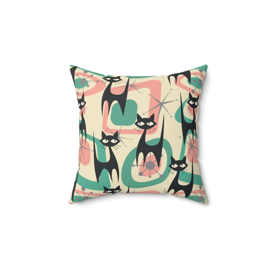 Kate McEnroe New York Atomic Cat Mid Century Modern Starburst Throw Pillow with Insert, 60s Retro Geometric Pink, Mint, Gray Living Room, Bedroom DecorThrow Pillows29529080037115796861