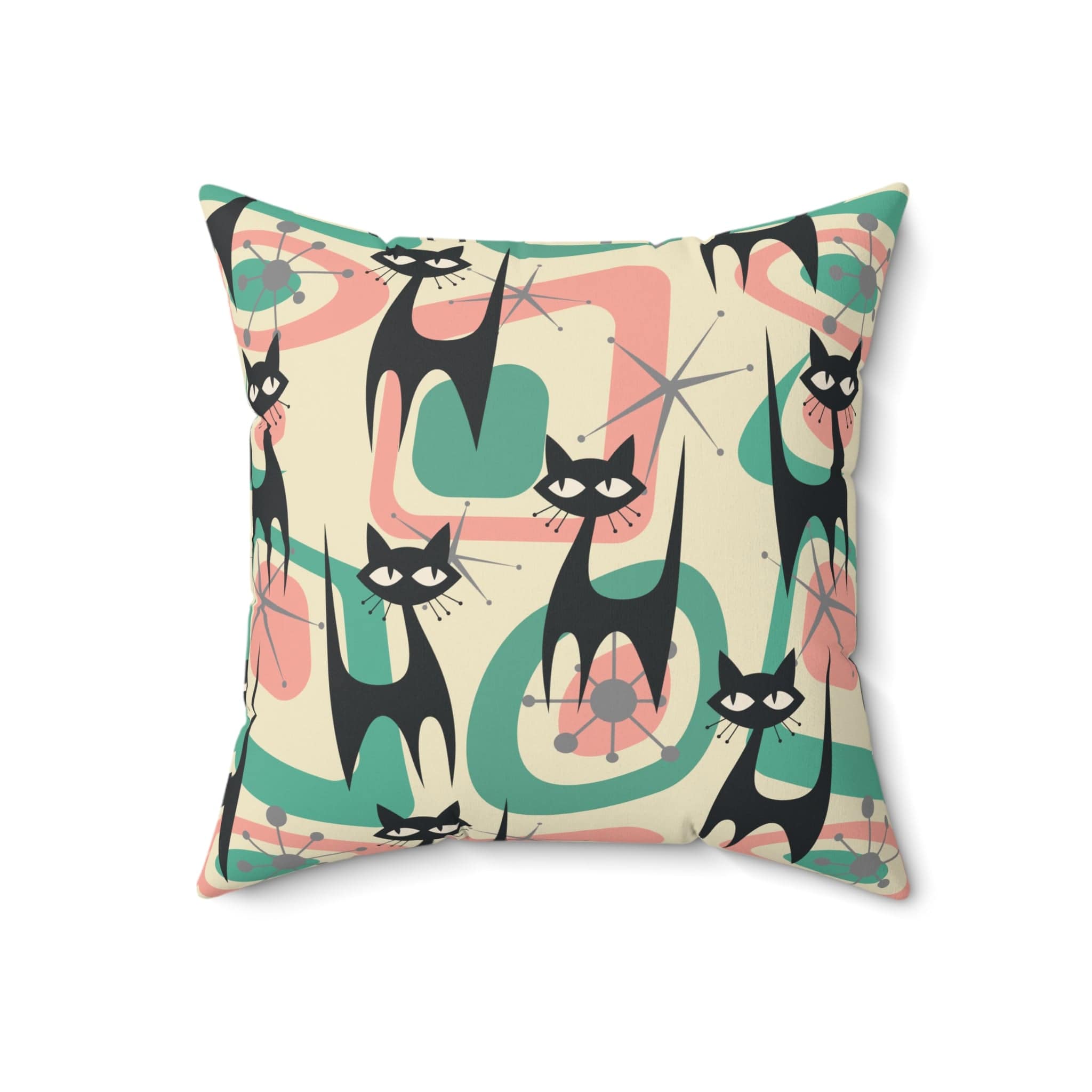 Kate McEnroe New York Atomic Cat Mid Century Modern Starburst Throw Pillow with Insert, 60s Retro Geometric Pink, Mint, Gray Living Room, Bedroom DecorThrow Pillows26464894211555108194