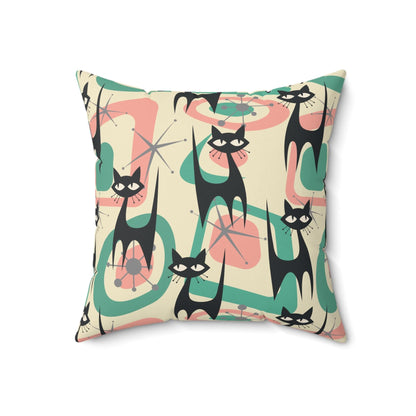 Kate McEnroe New York Atomic Cat Mid Century Modern Starburst Throw Pillow with Insert, 60s Retro Geometric Pink, Mint, Gray Living Room, Bedroom DecorThrow Pillows10725383720596552133