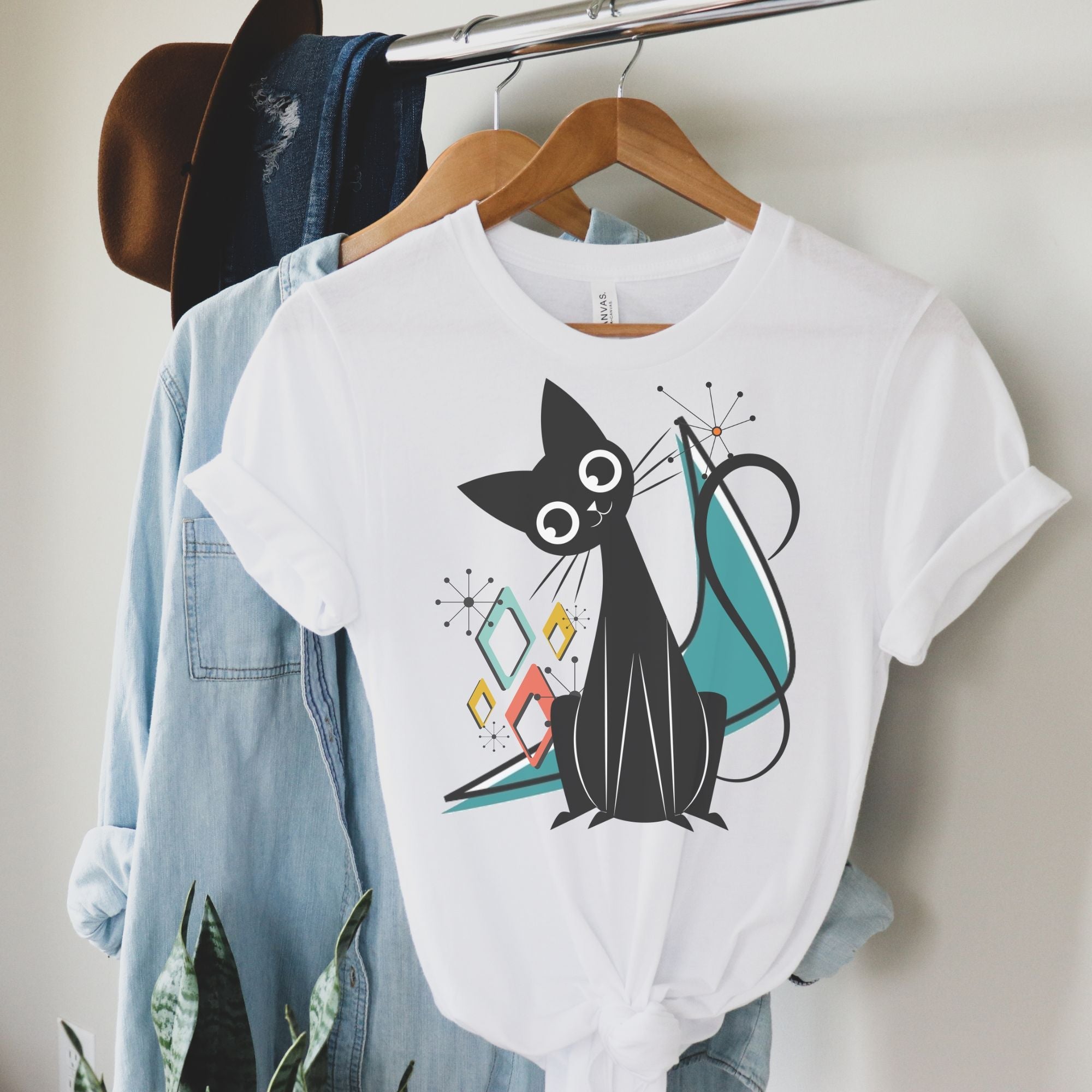 Kate McEnroe New York Atomic Cat Mid Century Modern T-Shirt, Retro MCM Cat Lover TeeT-Shirts22317927656216472326