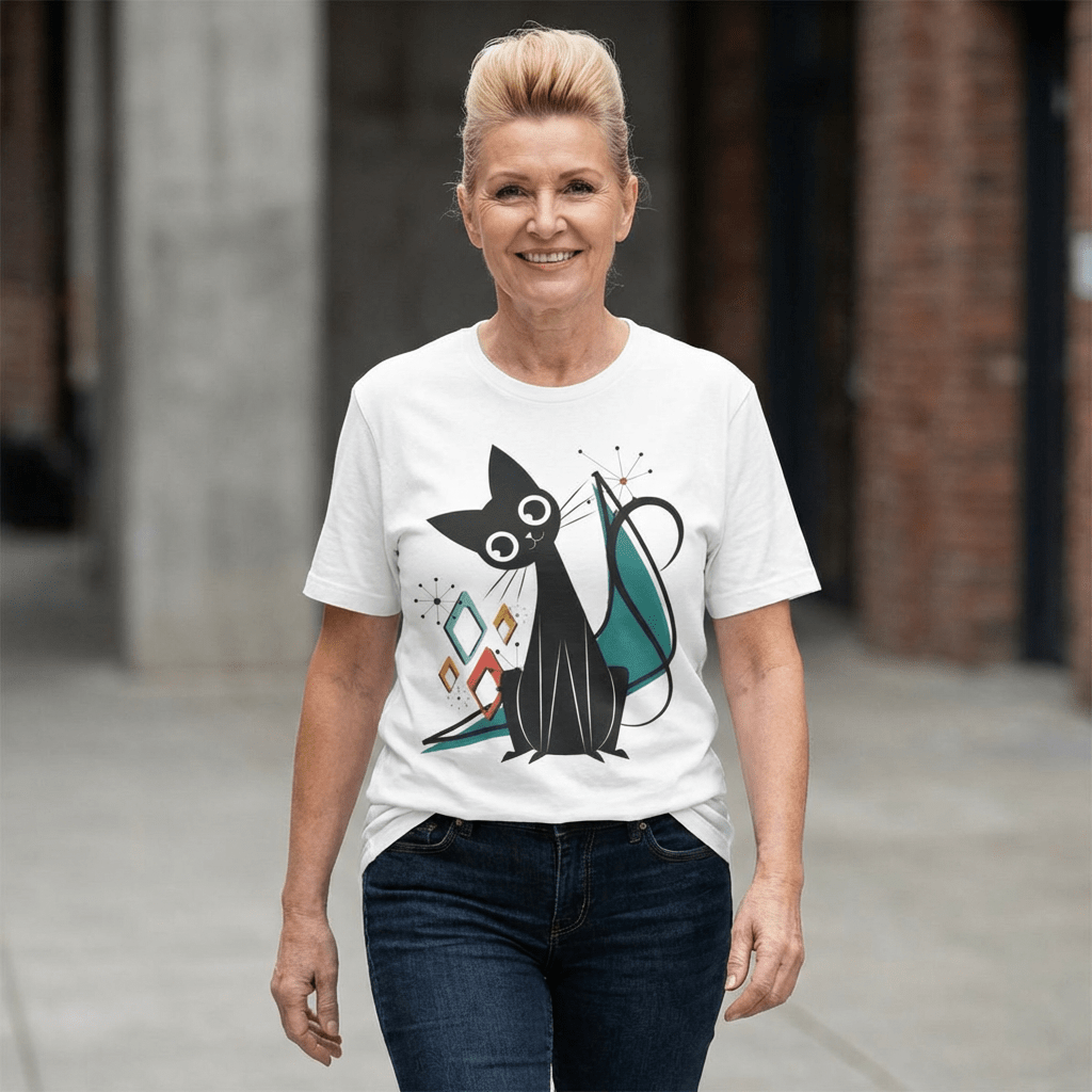 Kate McEnroe New York Atomic Cat Mid Century Modern T-Shirt, Retro MCM Cat Lover TeeT-Shirts22317927656216472326