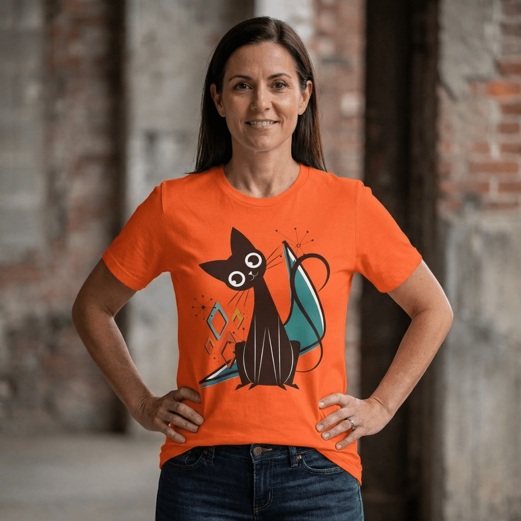 Kate McEnroe New York Atomic Cat Mid Century Modern T-Shirt, Retro MCM Cat Lover TeeT-Shirts25921138853632513924
