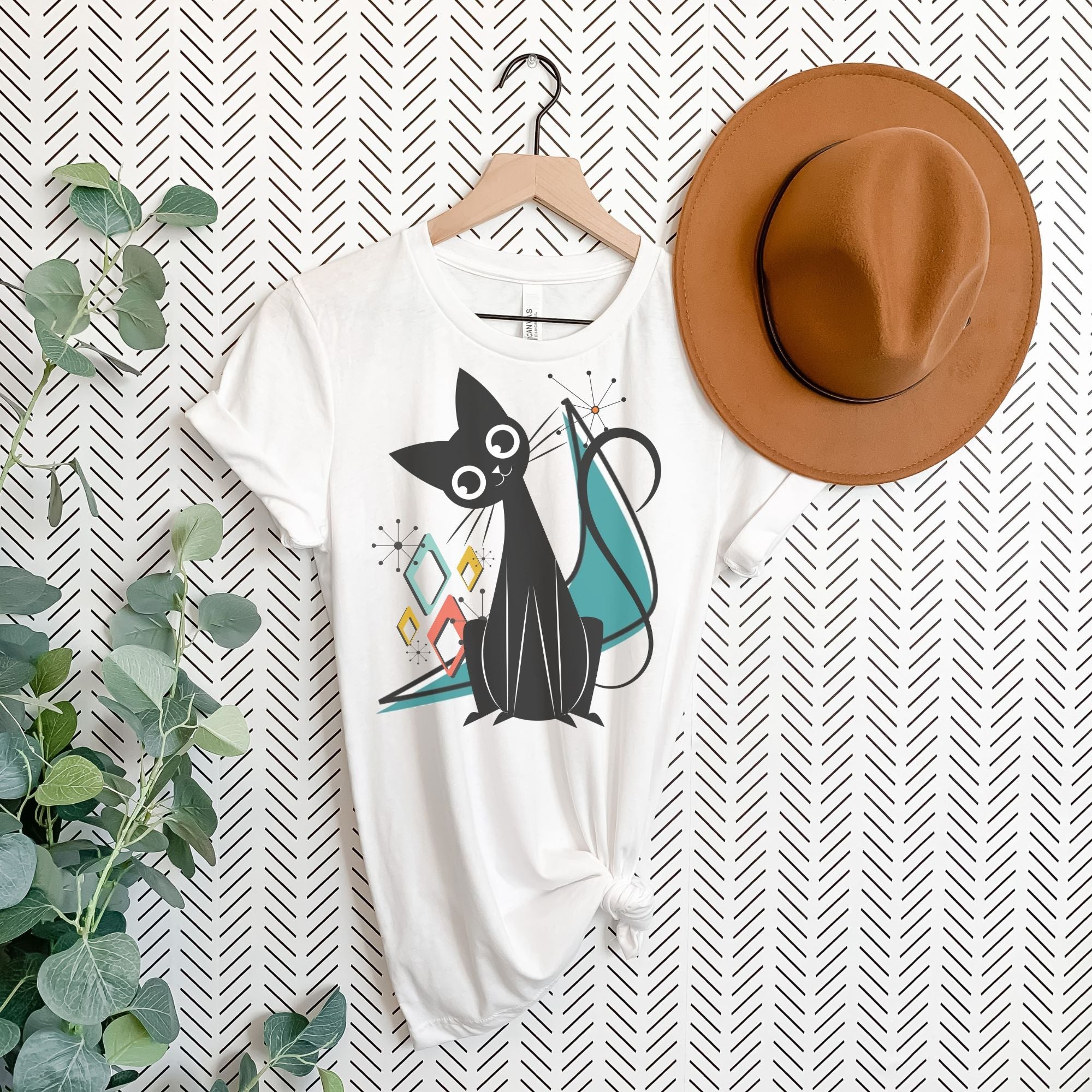 Kate McEnroe New York Atomic Cat Mid Century Modern T-Shirt, Retro MCM Cat Lover TeeT-Shirts25921138853632513924