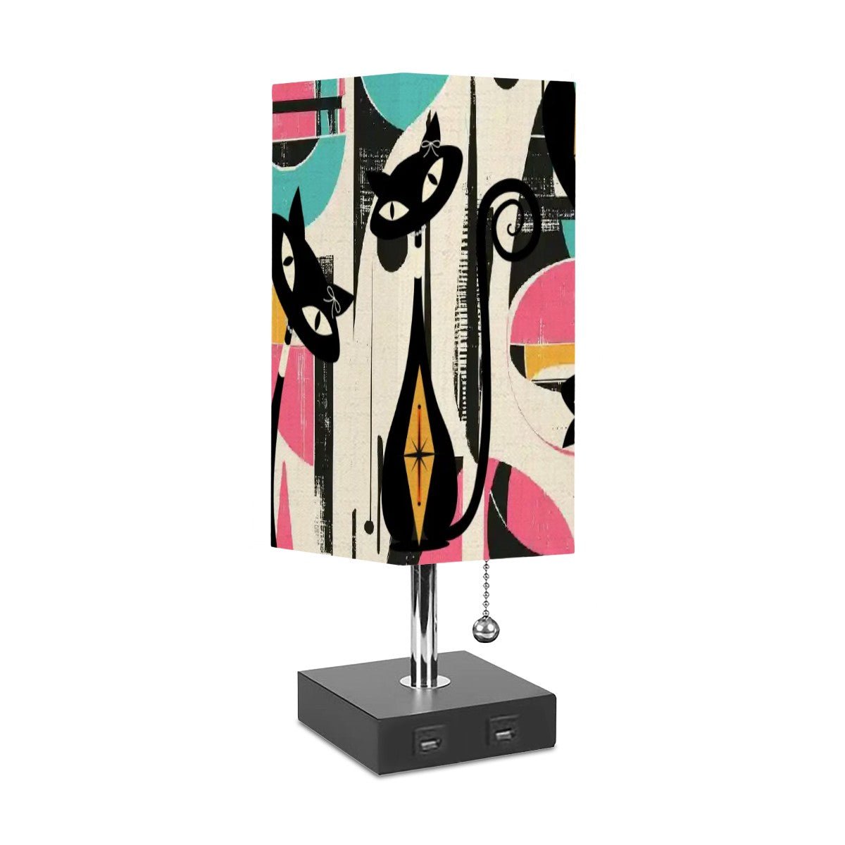 Kate McEnroe New York Atomic Cat Mid Century Modern Table Lamp with USB Ports, Retro Artist&