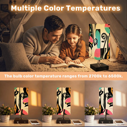 Kate McEnroe New York Atomic Cat Mid Century Modern Table Lamp with USB Ports, Retro Artist&