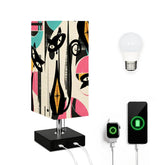 Kate McEnroe New York Atomic Cat Mid Century Modern Table Lamp with USB Ports, Retro Artist&