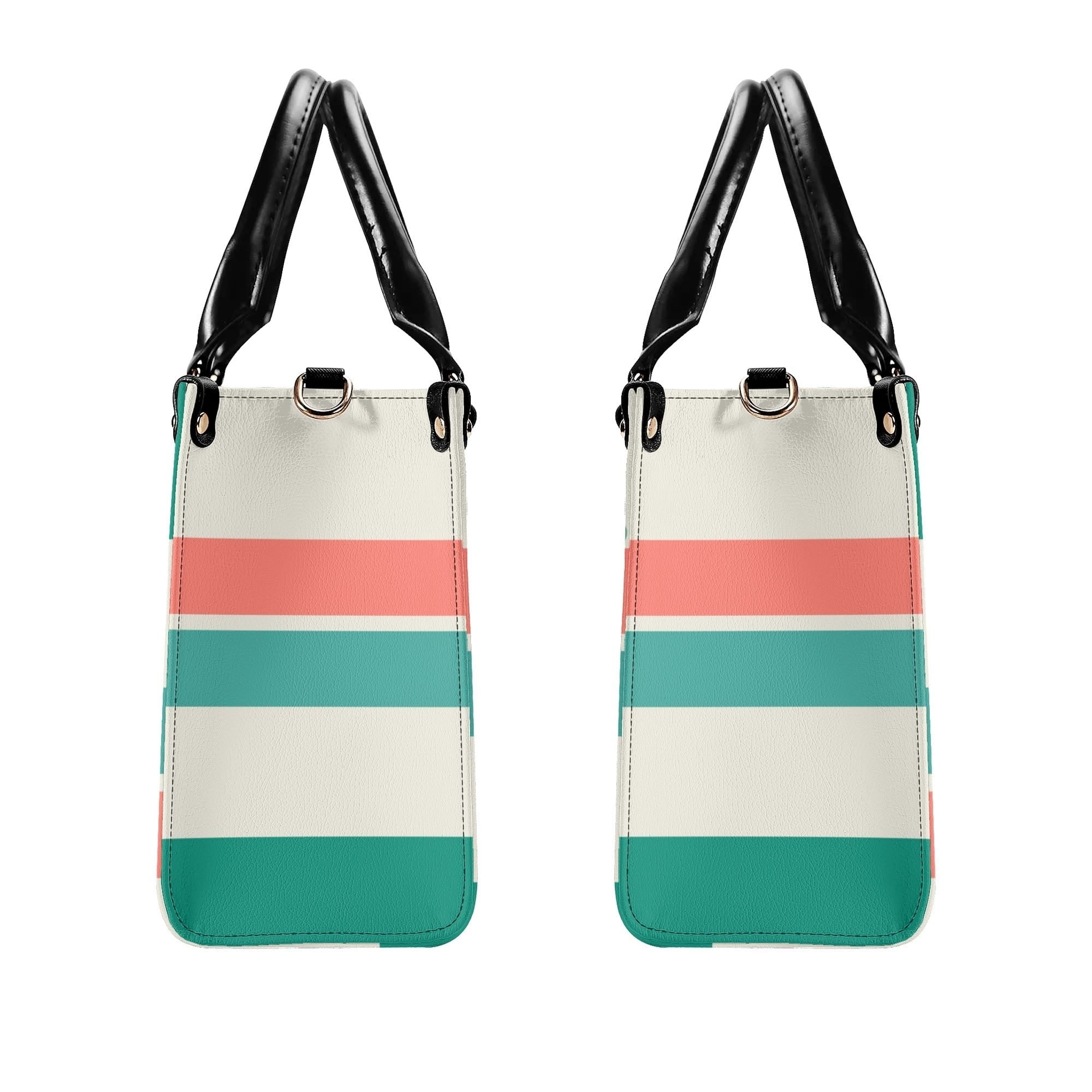Kate McEnroe New York Atomic Cat Mid Century Modern Teal Coral Cream Striped Satchel, Retro Geometric HandbagHandbagsWDED3V6Y - 4