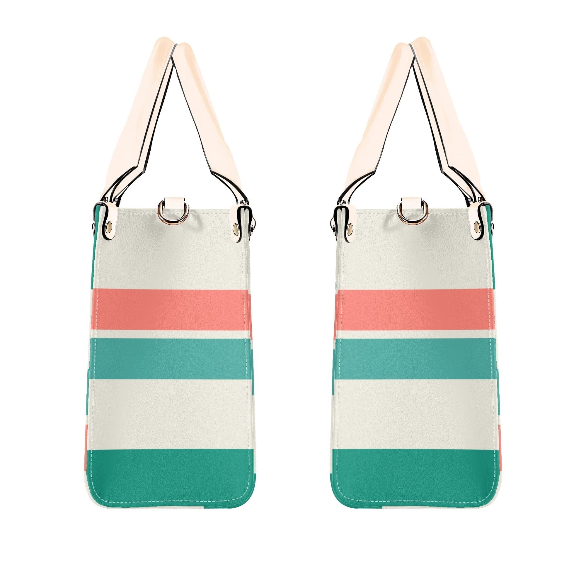 Kate McEnroe New York Atomic Cat Mid Century Modern Teal Coral Cream Striped Satchel, Retro Geometric HandbagHandbagsWDED3V6Y - 4