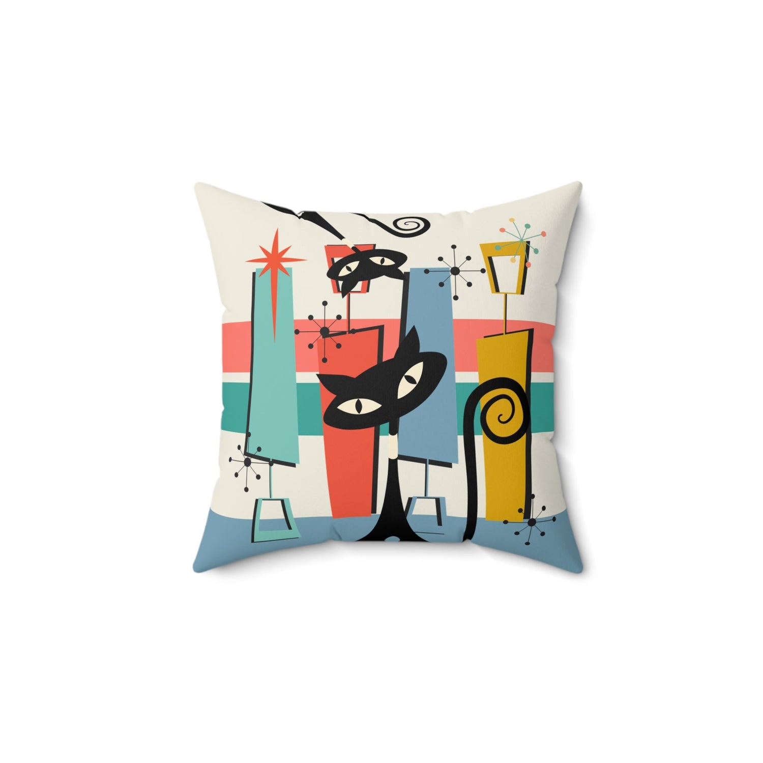 Kate McEnroe New York Atomic Cat Mid Century Modern Throw Pillow, Retro 50s Kitsch Geometric Design, Atomic Age Decorative Cushion, MCM Home DecorThrow Pillows23040566122182323685