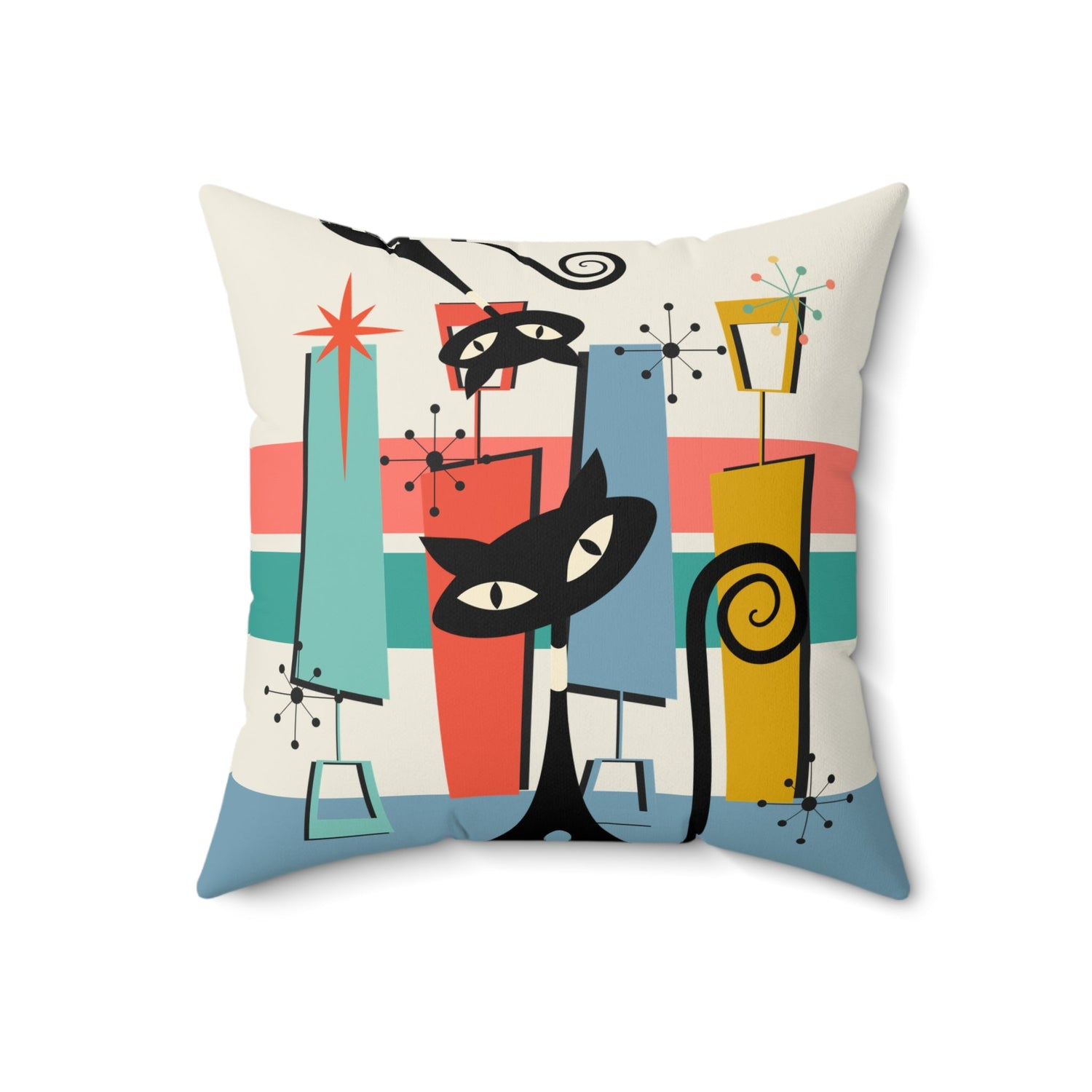 Kate McEnroe New York Atomic Cat Mid Century Modern Throw Pillow, Retro 50s Kitsch Geometric Design, Atomic Age Decorative Cushion, MCM Home DecorThrow Pillows23040566122182323685