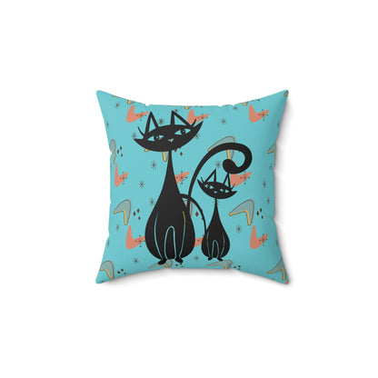 Kate McEnroe New York Atomic Cat Mid Century Modern Throw Pillow, Retro Boomerang and Starburst Design, 50s Style Teal MCM Accent PillowThrow Pillows14983950515804026783