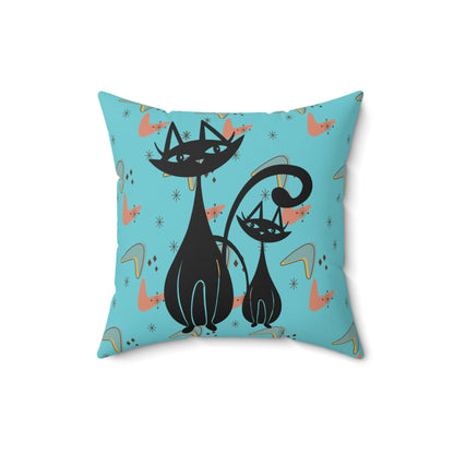 Kate McEnroe New York Atomic Cat Mid Century Modern Throw Pillow, Retro Boomerang and Starburst Design, 50s Style Teal MCM Accent PillowThrow Pillows15008450585881041454