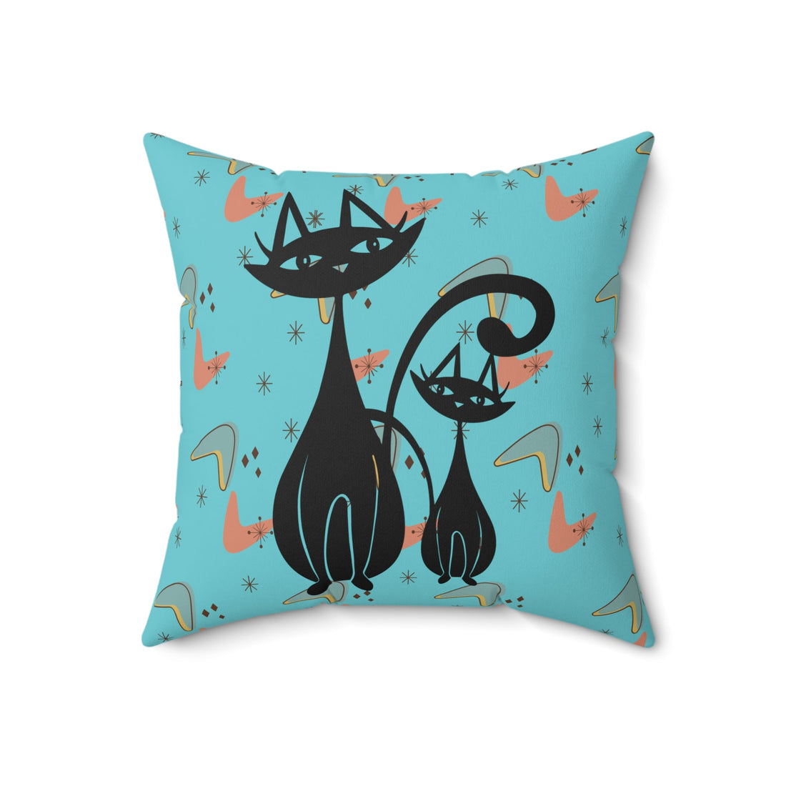 Kate McEnroe New York Atomic Cat Mid Century Modern Throw Pillow, Retro Boomerang and Starburst Design, 50s Style Teal MCM Accent PillowThrow Pillows26511403067906148643