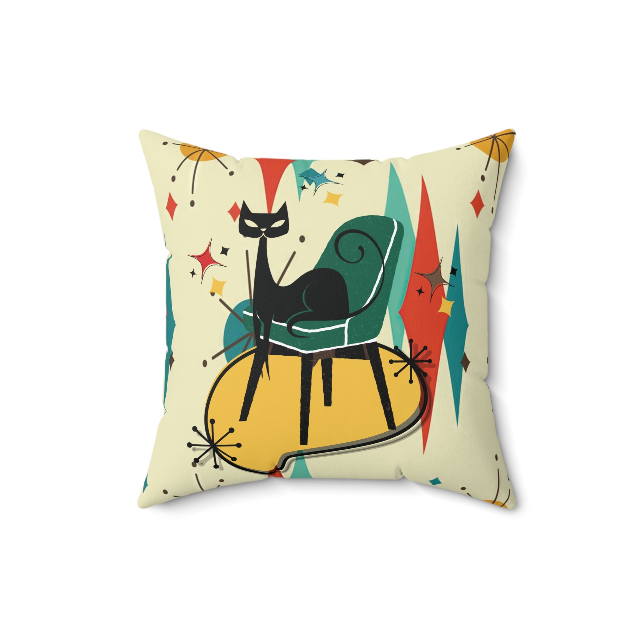 Kate McEnroe New York Atomic Cat Mid Century Modern Throw Pillow, Retro Franciscan Diamond Starburst Cushion, 1950s MCM DecorThrow Pillows97163741246063010298