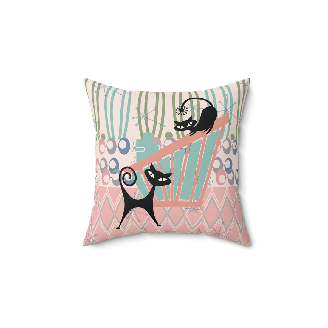 Kate McEnroe New York Atomic Cat Mid Century Modern Throw Pillow, Retro Teal, Pink, and Olive Green Accent Cushion, MCM Abstract DecorThrow Pillows24395469722100130721