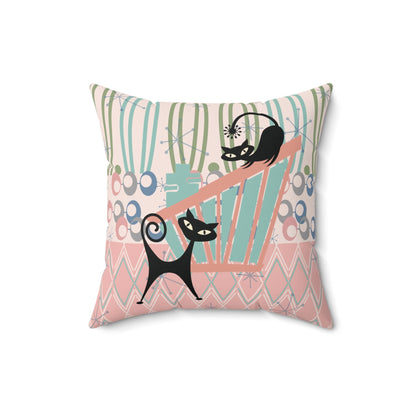 Kate McEnroe New York Atomic Cat Mid Century Modern Throw Pillow, Retro Teal, Pink, and Olive Green Accent Cushion, MCM Abstract DecorThrow Pillows24792988479425482005