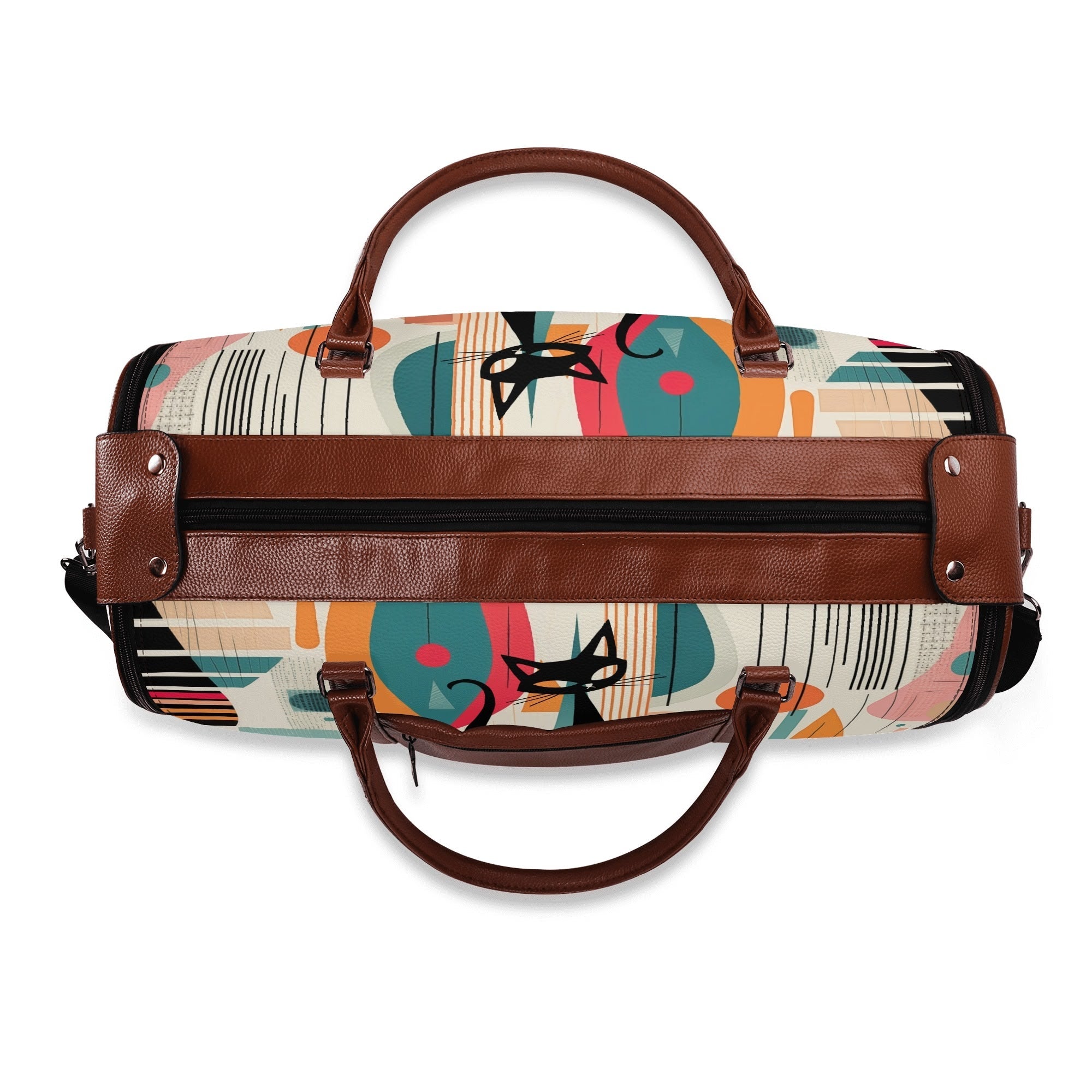Kate McEnroe New York Atomic Cat Mid Century Modern Travel Bag, Retro 50s Geometric Duffel, Space Age Carry - OnDuffel BagsNM6439EW - 1