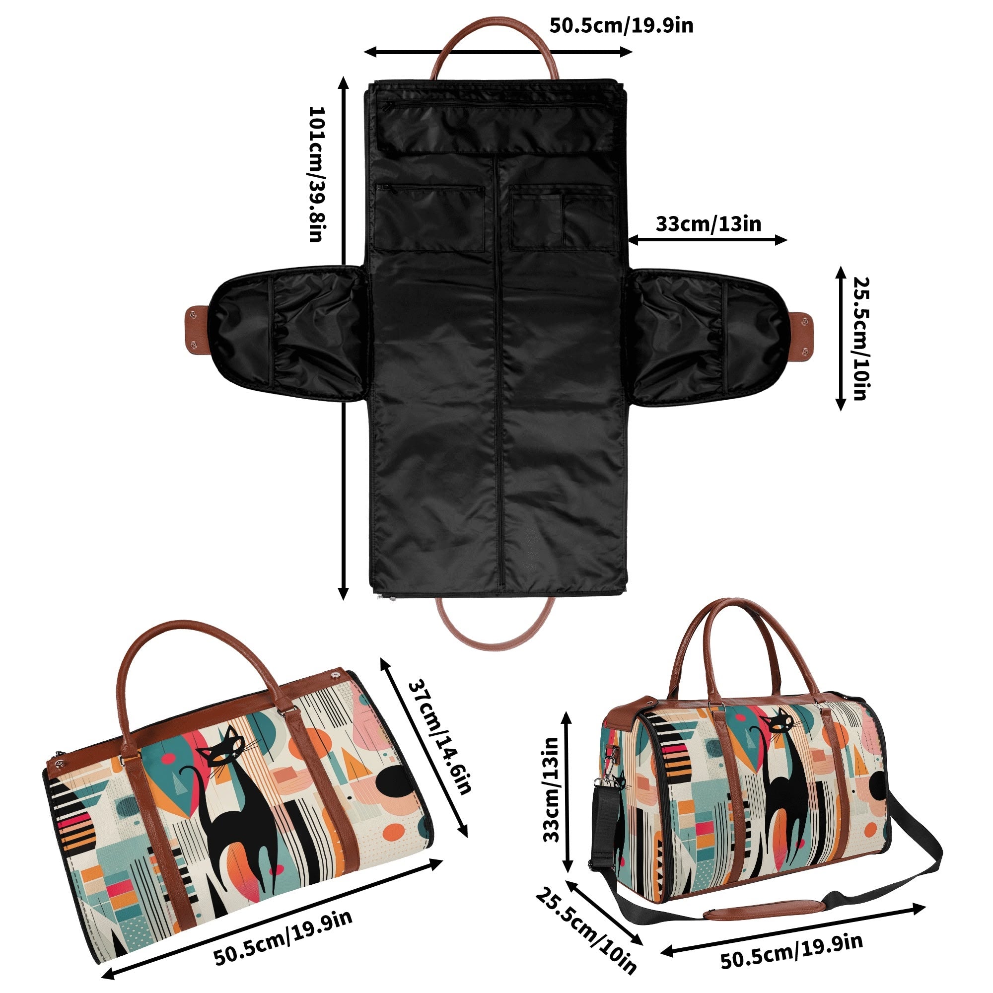 Kate McEnroe New York Atomic Cat Mid Century Modern Travel Bag, Retro 50s Geometric Duffel, Space Age Carry - OnDuffel BagsNM6439EW - 1