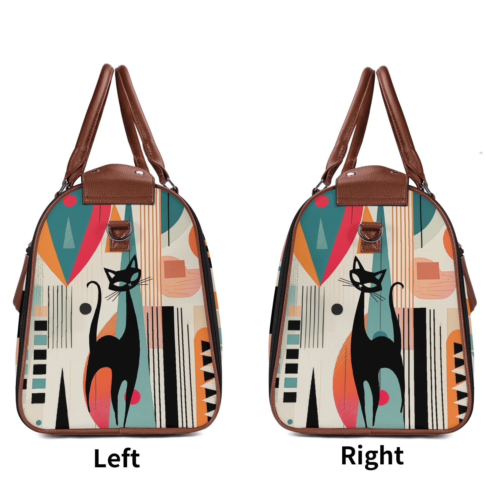 Kate McEnroe New York Atomic Cat Mid Century Modern Travel Bag, Retro 50s Geometric Duffel, Space Age Carry - OnDuffel BagsNM6439EW - 1