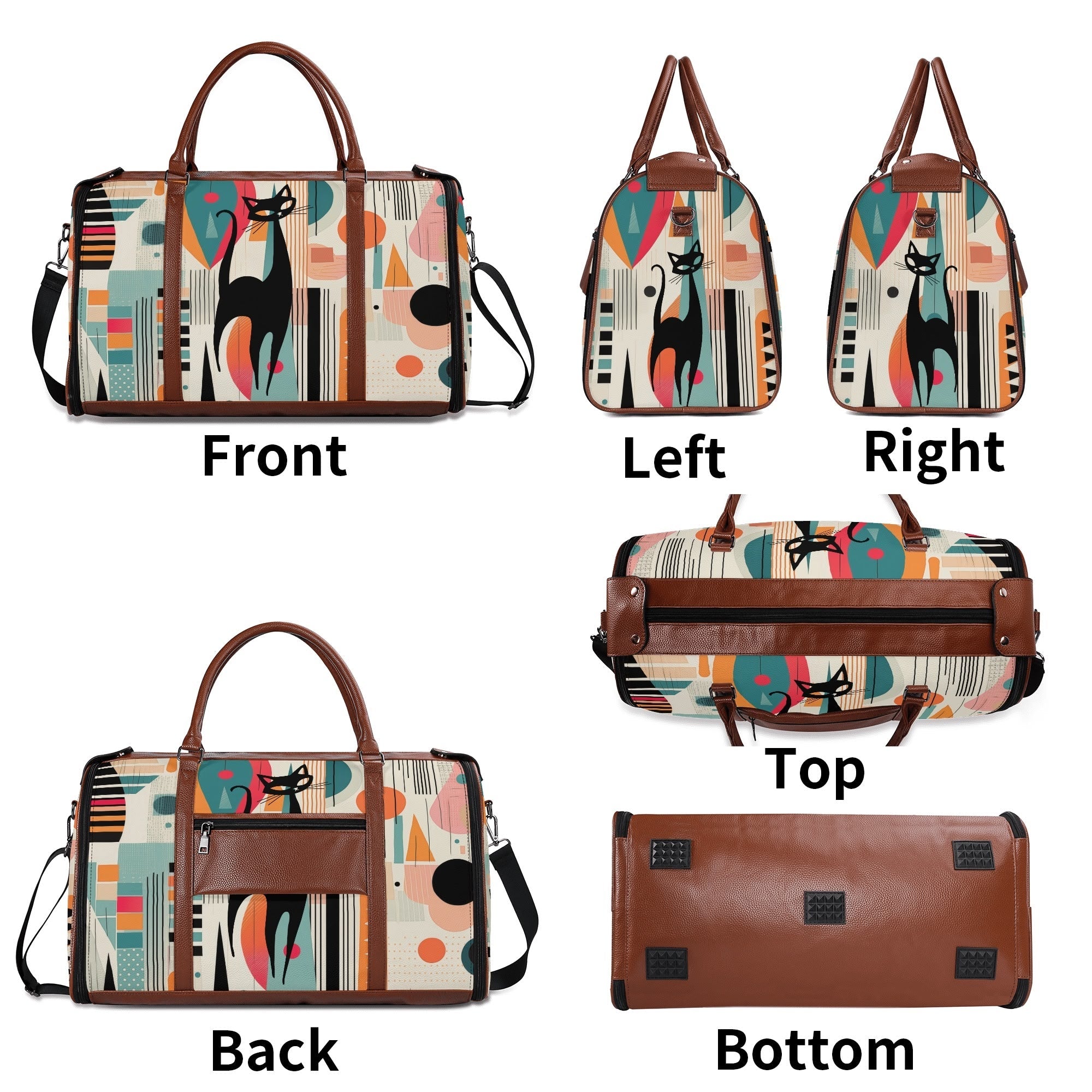 Kate McEnroe New York Atomic Cat Mid Century Modern Travel Bag, Retro 50s Geometric Duffel, Space Age Carry - OnDuffel BagsNM6439EW - 1