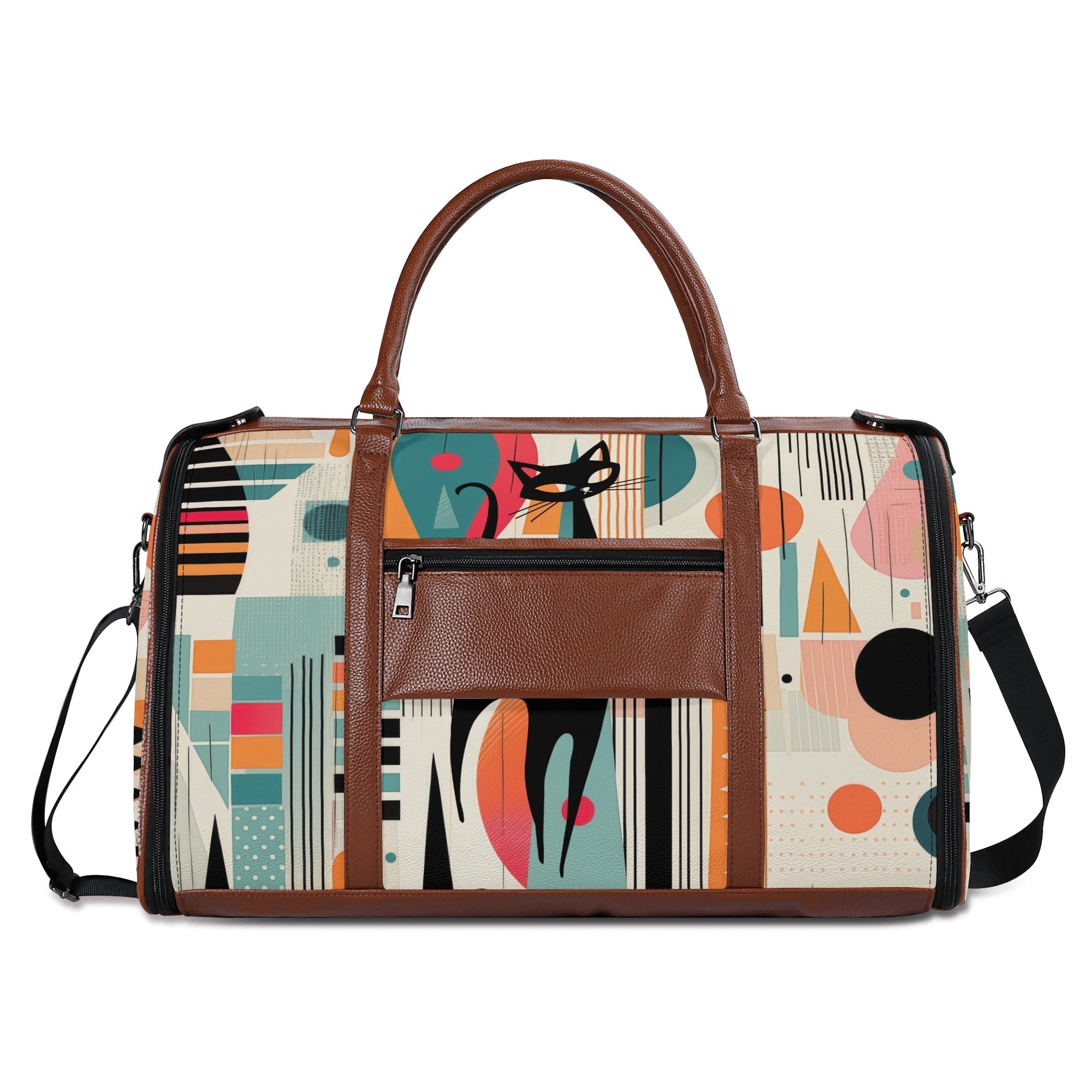 Kate McEnroe New York Atomic Cat Mid Century Modern Travel Bag, Retro 50s Geometric Duffel, Space Age Carry - OnDuffel BagsNM6439EW - 1