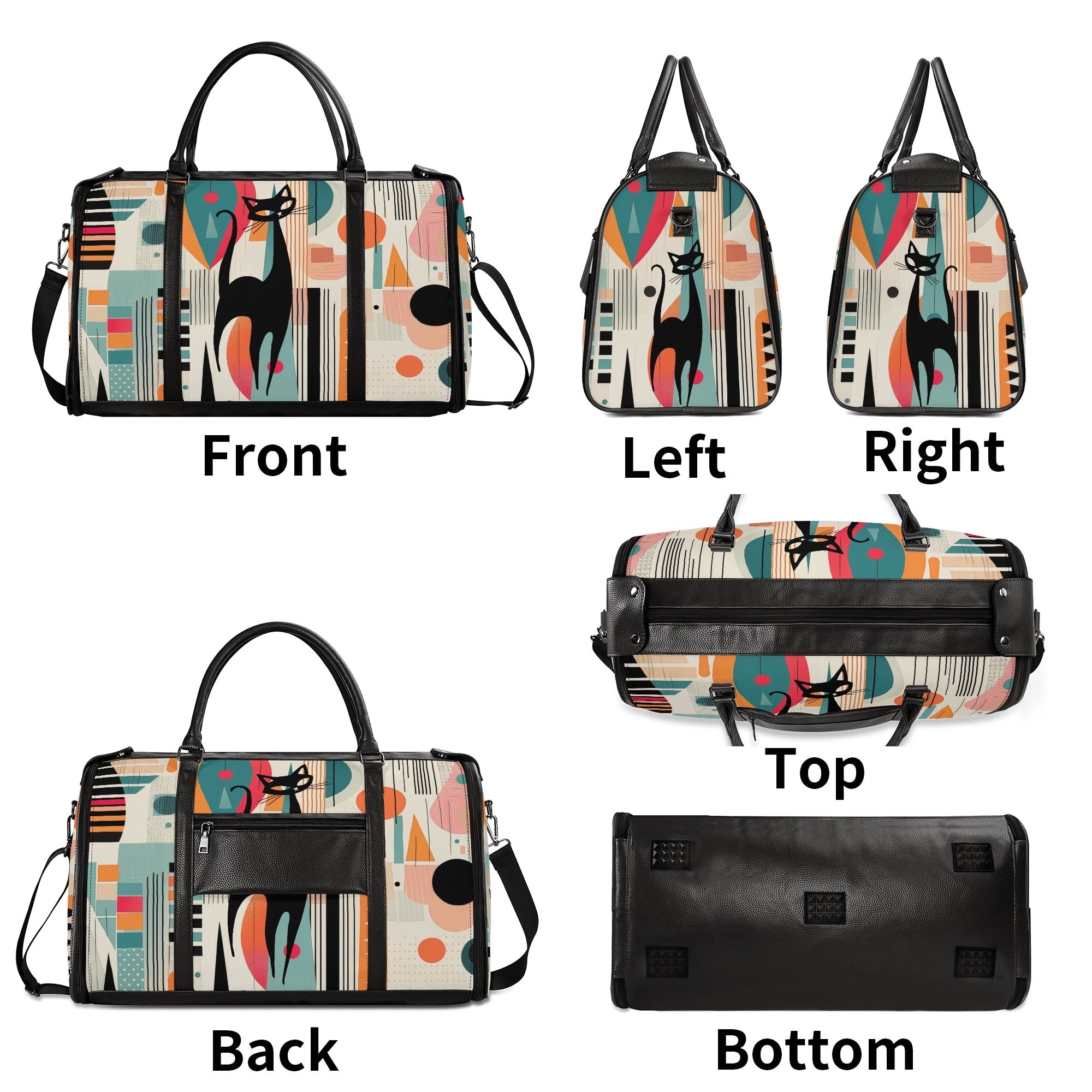 Kate McEnroe New York Atomic Cat Mid Century Modern Travel Bag, Retro 50s Geometric Duffel, Space Age Carry - OnDuffel BagsNM6439EW - 2