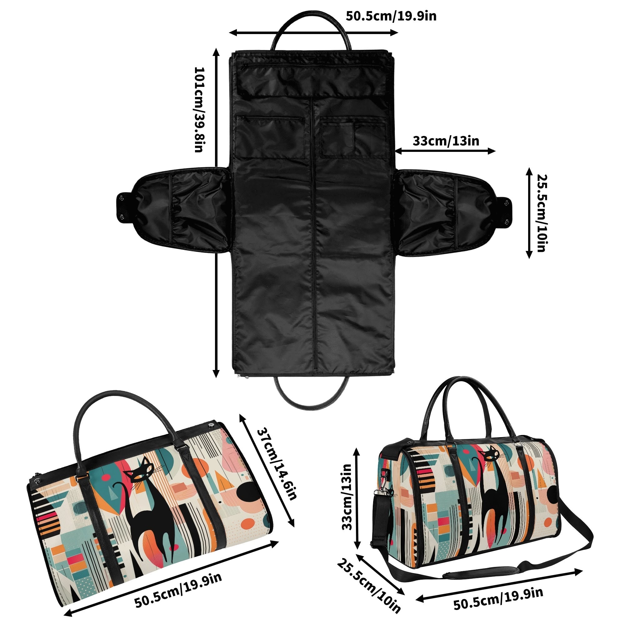 Kate McEnroe New York Atomic Cat Mid Century Modern Travel Bag, Retro 50s Geometric Duffel, Space Age Carry - OnDuffel BagsNM6439EW - 2