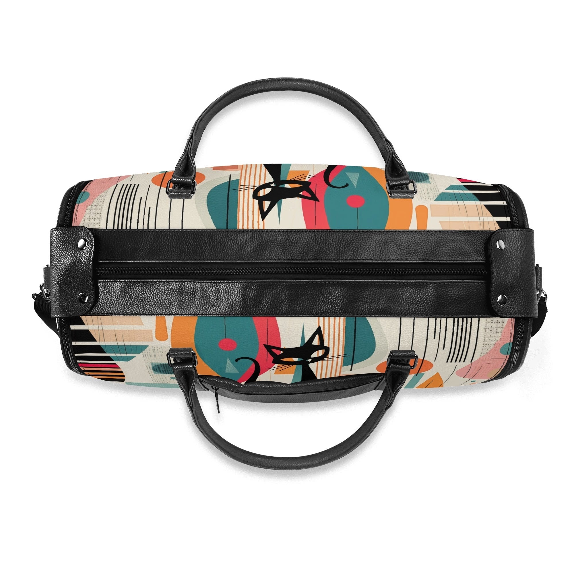 Kate McEnroe New York Atomic Cat Mid Century Modern Travel Bag, Retro 50s Geometric Duffel, Space Age Carry - OnDuffel BagsNM6439EW - 2