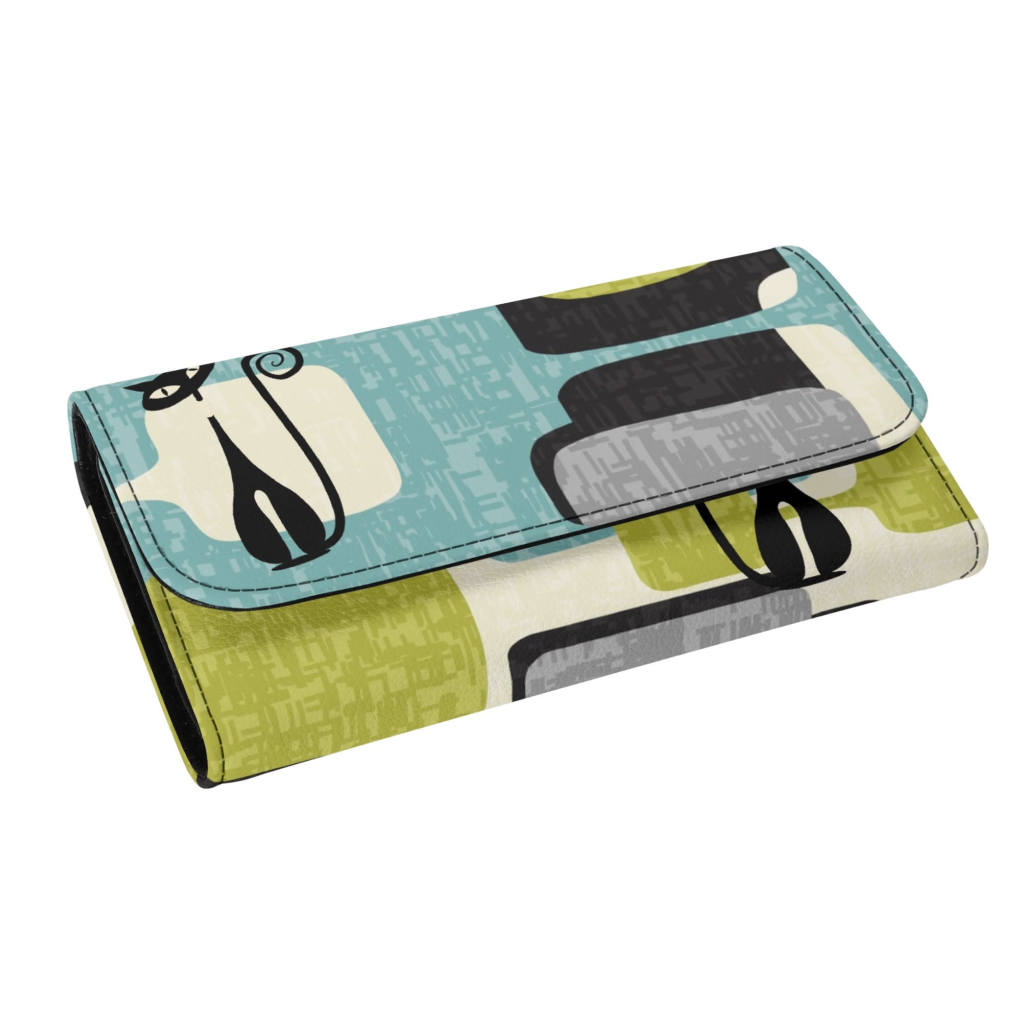 Kate McEnroe New York Atomic Cat Mid Century Modern Trifold Wallet, Retro Kitsch Geometric BillfoldWalletsNGZPM7GW - 1