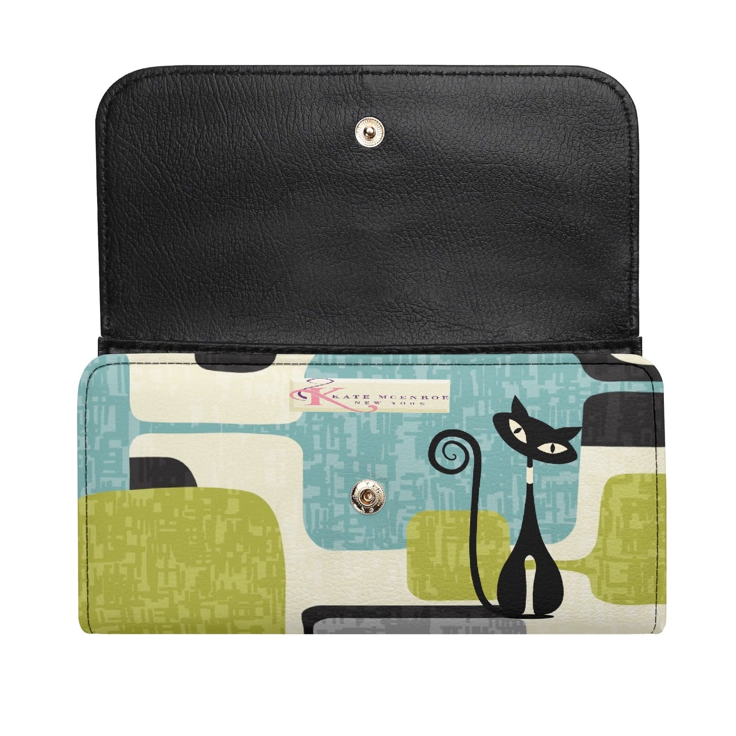 Kate McEnroe New York Atomic Cat Mid Century Modern Trifold Wallet, Retro Kitsch Geometric BillfoldWalletsNGZPM7GW - 1