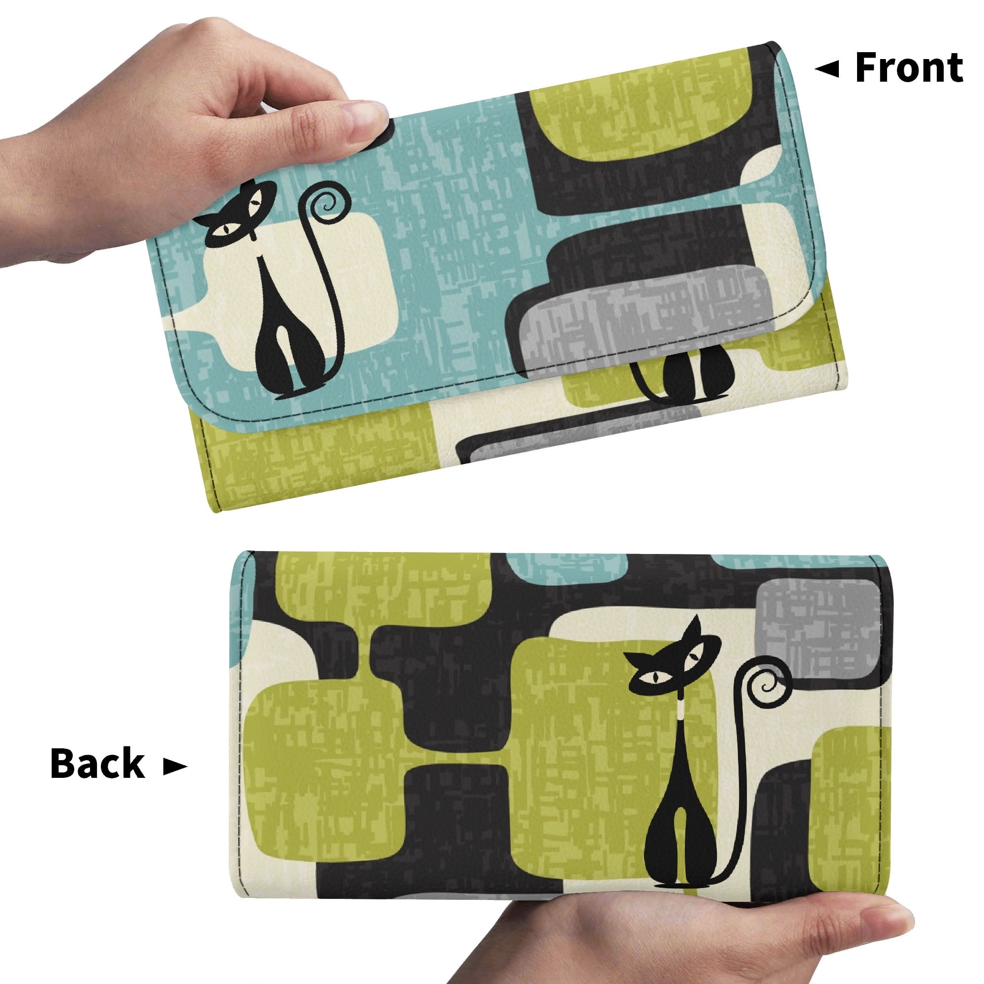 Kate McEnroe New York Atomic Cat Mid Century Modern Trifold Wallet, Retro Kitsch Geometric BillfoldWalletsNGZPM7GW - 1