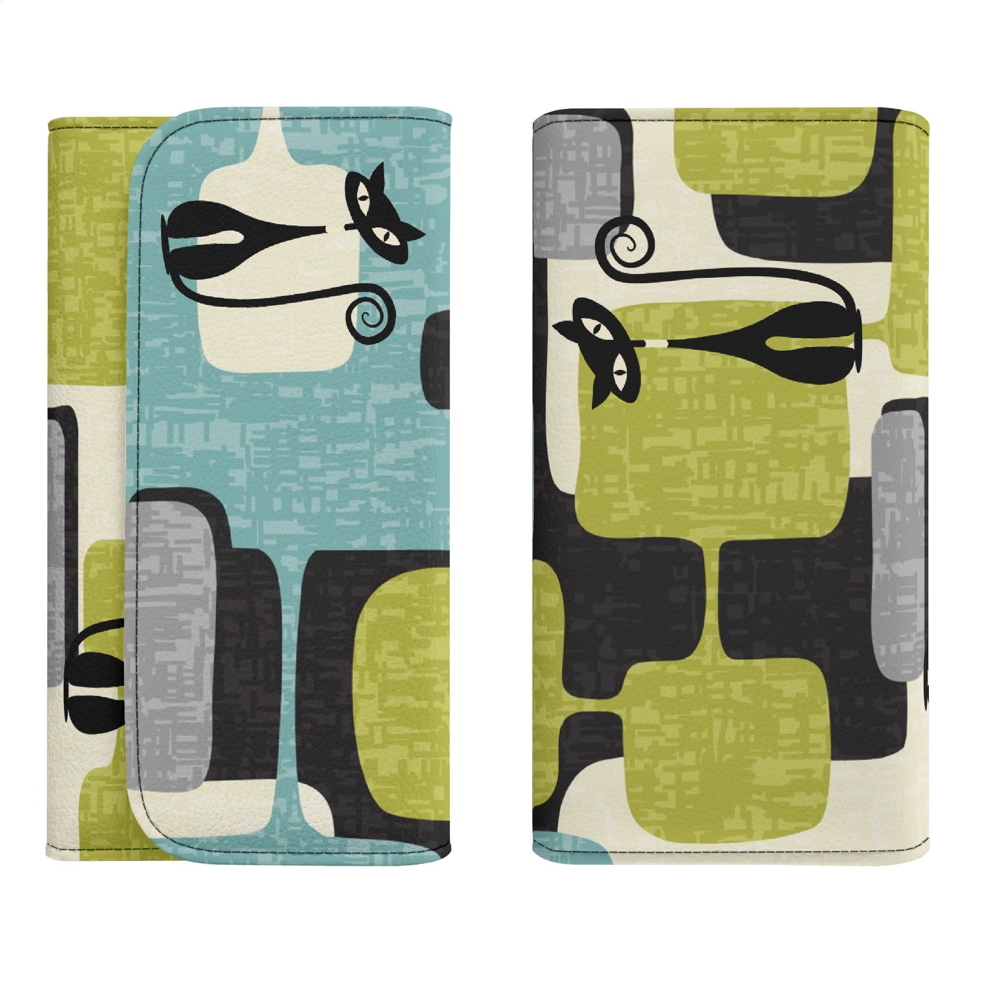 Kate McEnroe New York Atomic Cat Mid Century Modern Trifold Wallet, Retro Kitsch Geometric BillfoldWalletsNGZPM7GW - 1