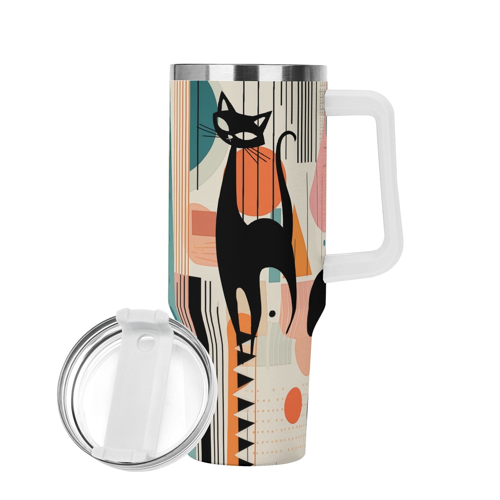 Kate McEnroe New York Atomic Cat Mid Century Modern Tumbler, Retro Abstract Geometric Drinkware, MCM Kitsch Coffee Cup, 50s Style Travel MugTumblersWX12067W - 1