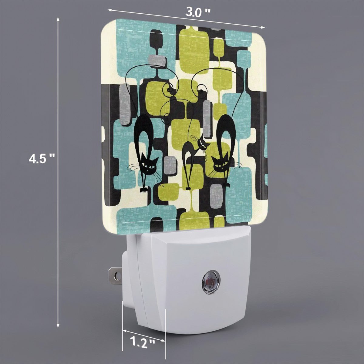Kate McEnroe New York Atomic Cat Mid Century Night Light, Retro 50s Kitsch Plug In Lamp, MCM Geometric Cat LightNight LightsFtipBFEFeJ