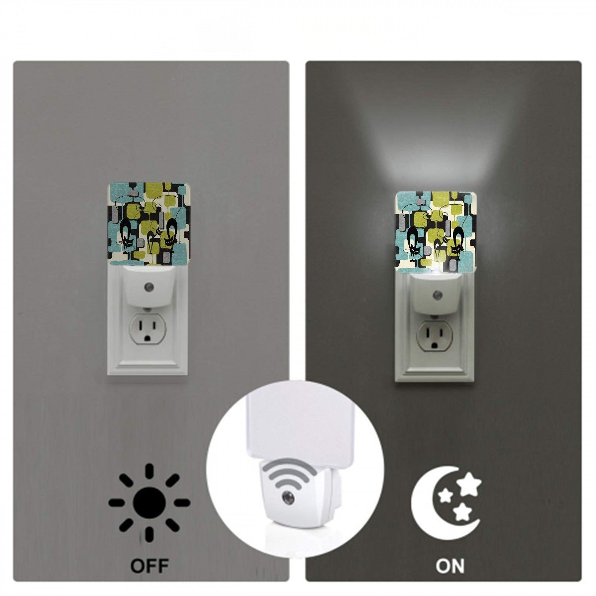 Kate McEnroe New York Atomic Cat Mid Century Night Light, Retro 50s Kitsch Plug In Lamp, MCM Geometric Cat LightNight LightsFtipBFEFeJ