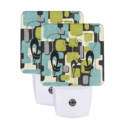 Kate McEnroe New York Atomic Cat Mid Century Night Light, Retro 50s Kitsch Plug In Lamp, MCM Geometric Cat LightNight LightsFtipBFEFeJ