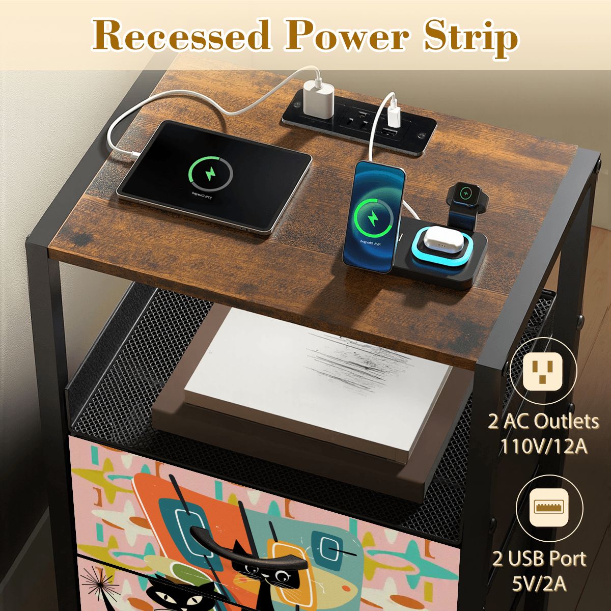 Kate McEnroe New York Atomic Cat Mid Century Nightstand 2 Drawer Charging Bedside TableNightStandshV2rMkqebE