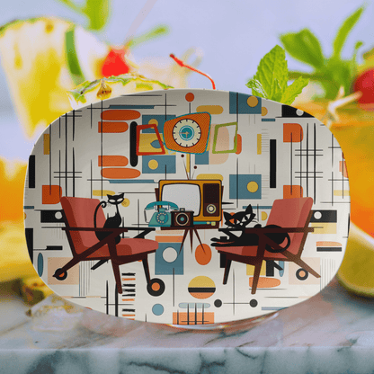 Kate McEnroe New York Atomic Cat Mid Century Platter, Retro 50s Geometric MCM Serving TrayServing Platters