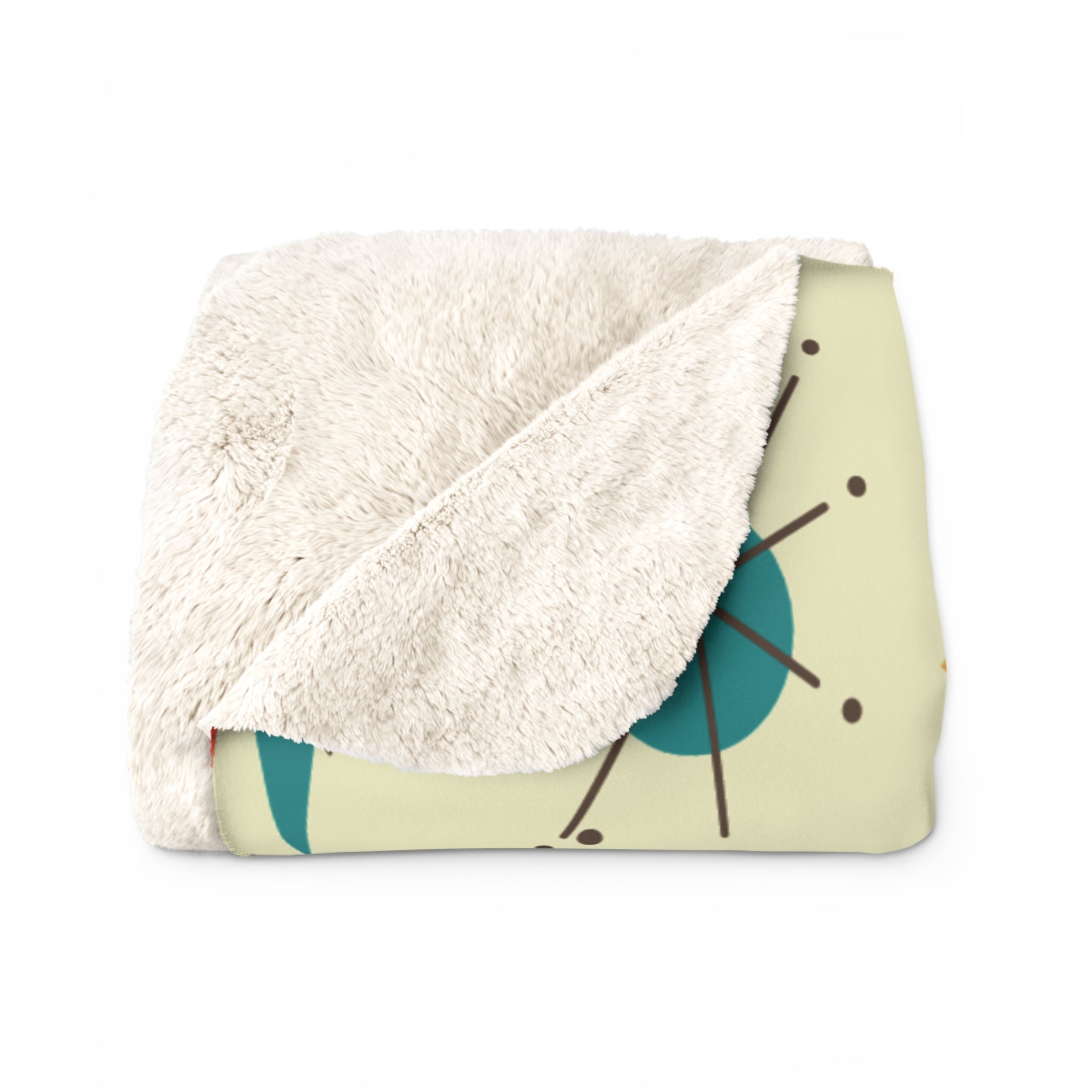 Kate McEnroe New York Atomic Cat Mid Century Sherpa Fleece Blanket, Retro Franciscan Starburst Throw, Cozy MCM Cat BlanketBlankets14205907178701339322