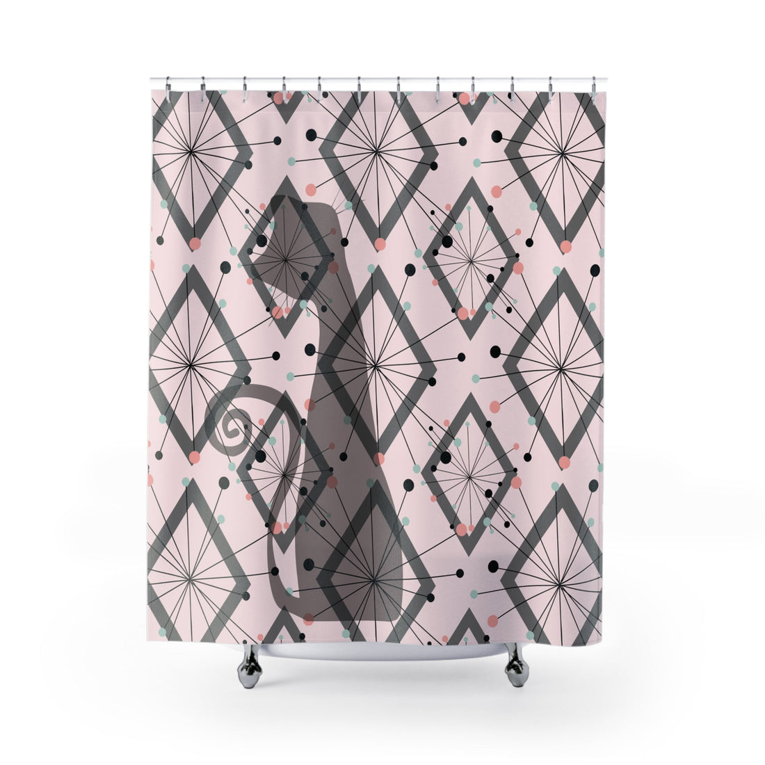 Kate McEnroe New York Atomic Cat Mid Century Shower Curtain, Retro Diamond Starburst Bathroom Decor, 50s Kitsch Mod Home AccentShower Curtains16859951570837239276