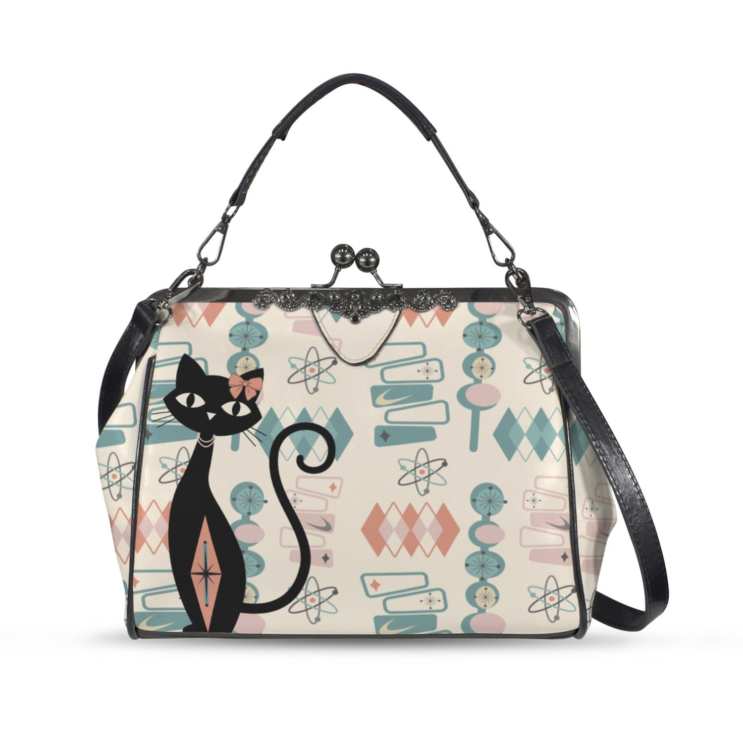 Kate McEnroe New York Atomic Cat Mid Century Starburst Kisslock Purse, Retro Sputnik Boomerang BagCrossbody BagsD3187073