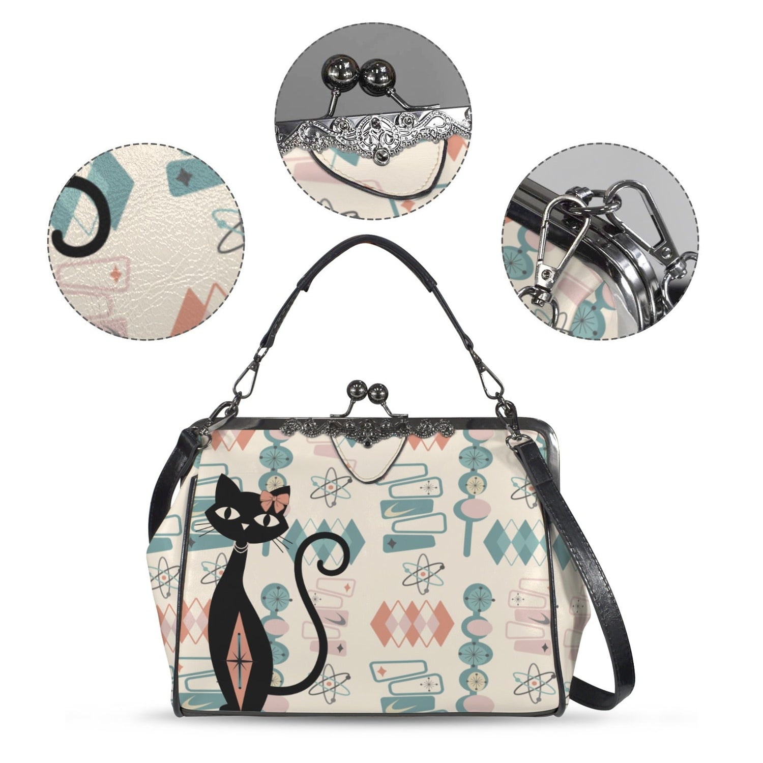 Kate McEnroe New York Atomic Cat Mid Century Starburst Kisslock Purse, Retro Sputnik Boomerang BagCrossbody BagsD3187073