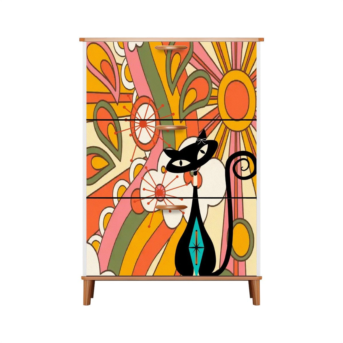 Kate McEnroe New York Atomic Cat Mid Mod Groovy Sunrise Shoe Cabinet, Retro Kitsch Sunburst Organizer, 70s MCM Storage FurnitureShoe Storagej4k1VxY6cC