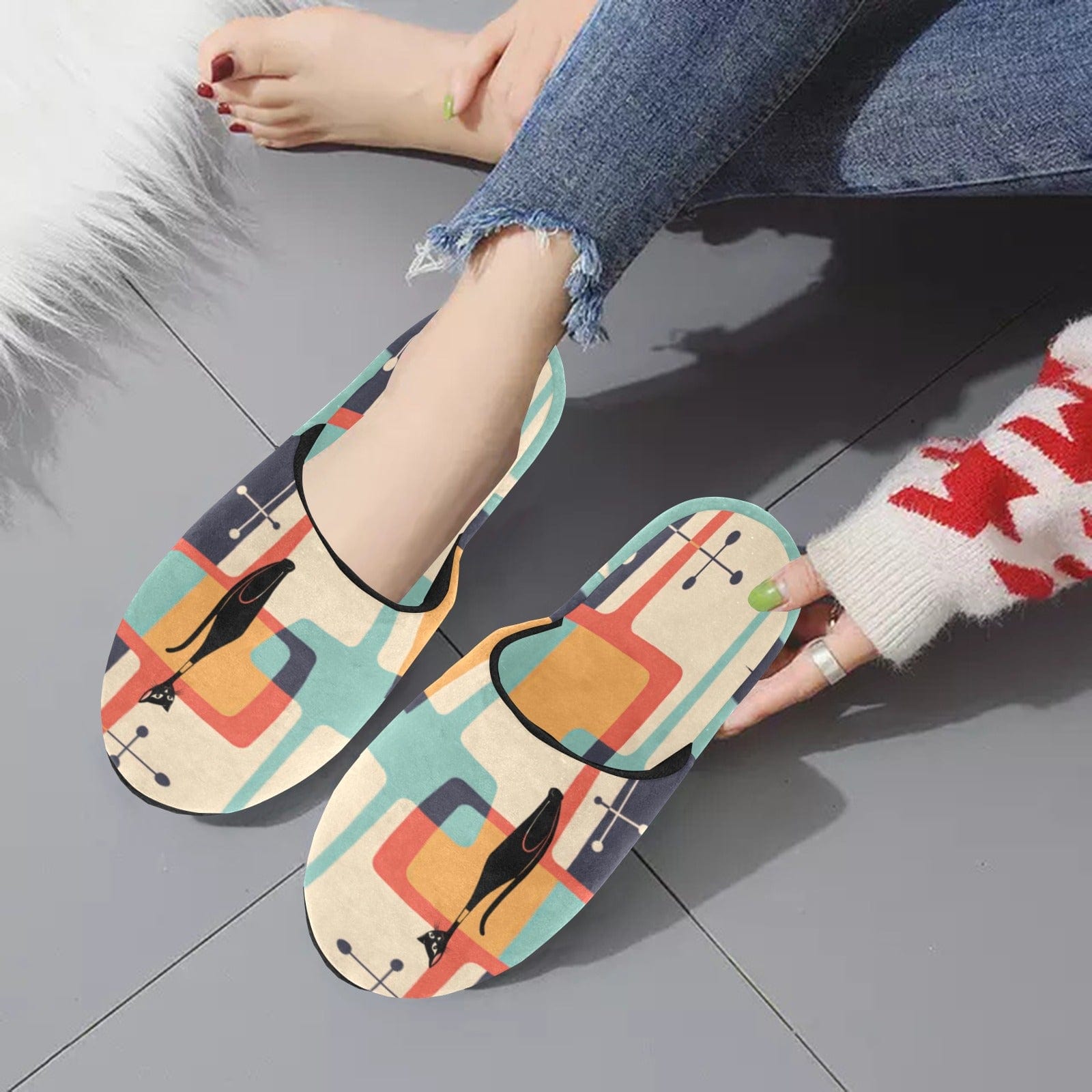 Kate McEnroe New York Atomic Cat Mid Mod Retro Bedroom SlippersSlippersD2855806