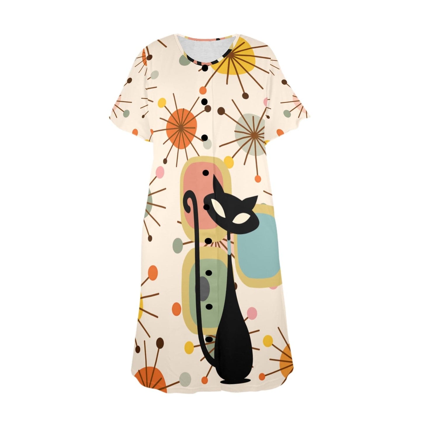 interestprint Atomic Cat Mid Mod Starburst Mumu Loungewear Pajama Set