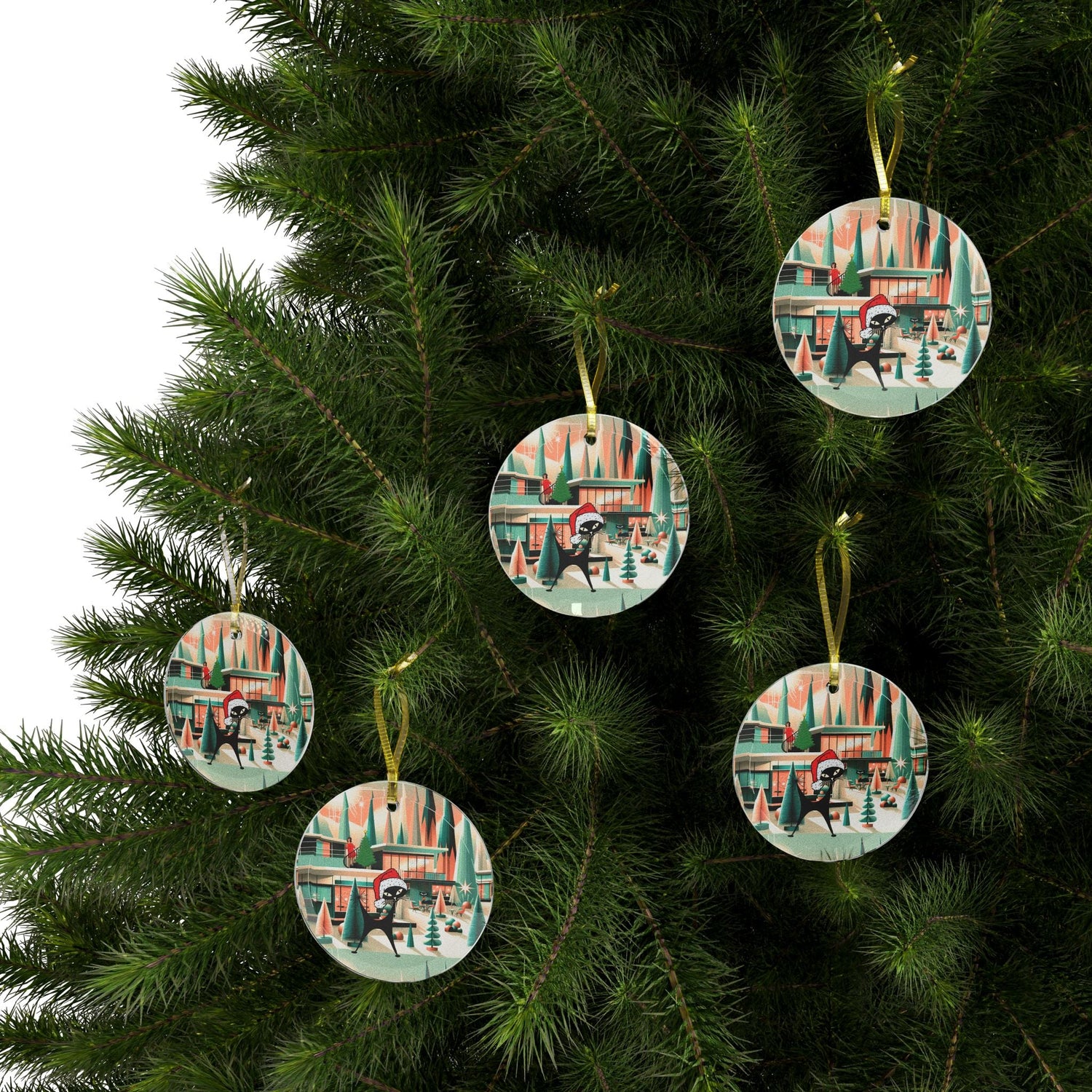 Kate McEnroe New York Atomic Cat Mod Christmas Glass Ornament, Mid Century Modern Holiday Tree Accent, Retro 50s Festive MCM DecorationOrnaments12628235345574155421
