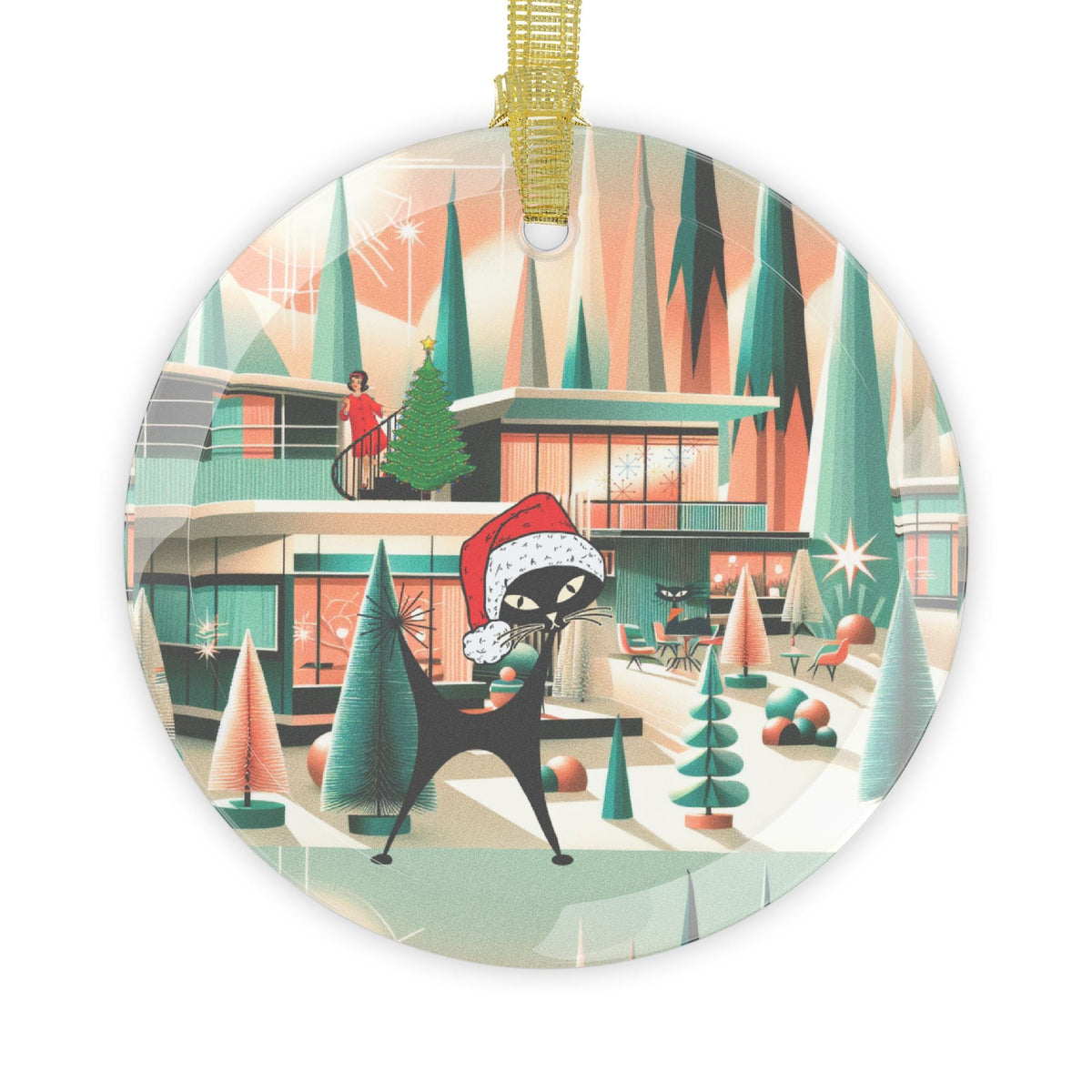 Kate McEnroe New York Atomic Cat Mod Christmas Glass Ornament, Mid Century Modern Holiday Tree Accent, Retro 50s Festive MCM DecorationOrnaments12628235345574155421