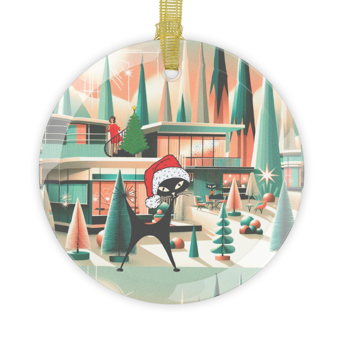 Kate McEnroe New York Atomic Cat Mod Christmas Glass Ornament, Mid Century Modern Holiday Tree Accent, Retro 50s Festive MCM DecorationOrnaments20458736668626224831