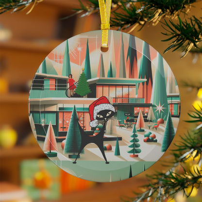 Kate McEnroe New York Atomic Cat Mod Christmas Glass Ornament, Mid Century Modern Holiday Tree Accent, Retro 50s Festive MCM DecorationOrnaments58067443286774472803